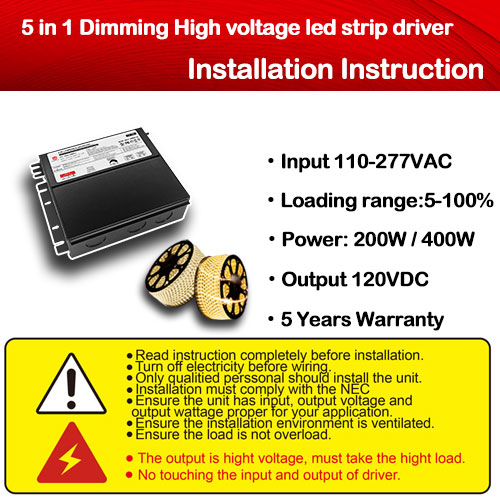 5-in-1-Dimm-Installationsanleitung für dimmbare LED-J-Box-Treiber für Hochspannungs-LED-Streifen
        